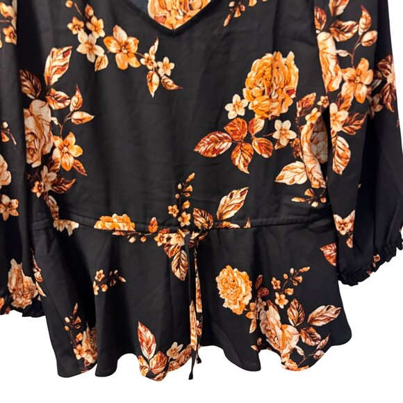 Maurices Womens Floral Peplum Blouse Blue & Orange Sz L Polyester top - Picture 6 of 12